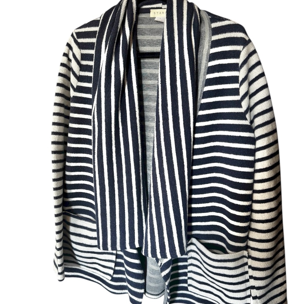 Anthropologie STARK X Skipper Navy Blue Stripe Cardigan Sweater Wrap, Size L